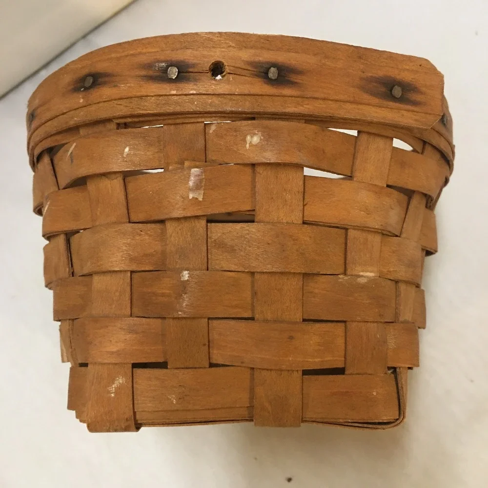Woven Wood Splint Basket Home Decor Small Brown Round Rim Vintage Longaberger